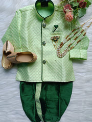 Boys Flower Stem IndoWestern dhoti set - Chain and shoes included