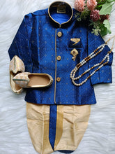 Boys Dragon Blue IndoWestern dhoti set - Chain and shoes included
