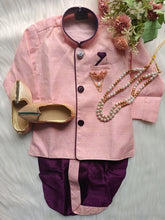 Boys Ice Pink IndoWestern dhoti set - Chain and shoes included