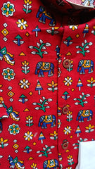 Boys Wood Bark Kurta Set - Red