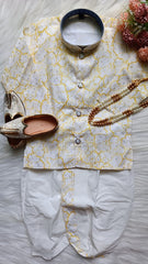 Boys Orange Yellow Dhoti set - Chain and Shoes Included