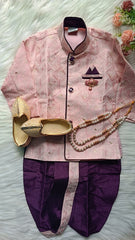 Boys kurta Dhoti set - Pinkish and Dark Purple Dhoti chain Included