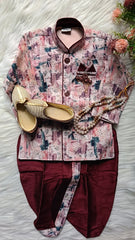 Boys kurta Dhoti set - Oyster Pink and Dark Brown Dhoti chain Included