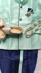 Boys kurta Dhoti set - Greenish and Blue Dhoti chain Included