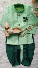 Boys kurta Dhoti set - Tealish Green chain Included