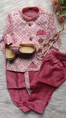 Boys Classic Rose IndoWestern dhoti & Pant set - Chain and shoes included