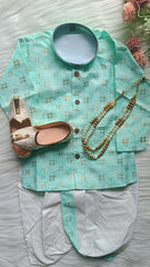 Boys Cyan Green Dhoti set - Chain and Shoes Included