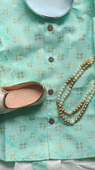 Boys Cyan Green Dhoti set - Chain and Shoes Included