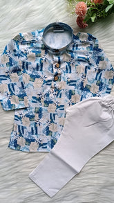 Boys Blue Grey Kurta Set