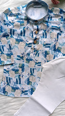 Boys Blue Grey Kurta Set