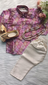 Boys Pastel Purple Kurta set - Chain and Shoes Included