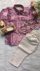 Boys Pastel Purple Kurta set - Chain and Shoes Included
