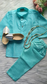 Boys Blue Hosta Kurta set - Chain and Shoes Included