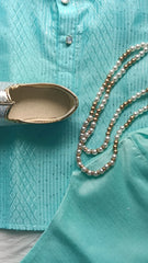 Boys Blue Hosta Kurta set - Chain and Shoes Included