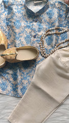 Boys Cloud Silver Kurta set - Chain and Shoes Included