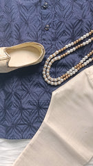 Boys Dark Blue Kurta set - Chain and Shoes Included