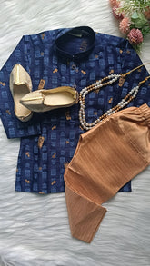 Boys Midnight Blue Kurta set - Chain and Shoes Included