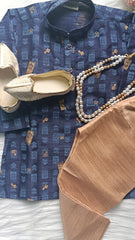 Boys Midnight Blue Kurta set - Chain and Shoes Included