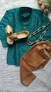 Boys Timber Green  Kurta set - Chain and Shoes Included