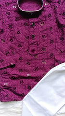 Boys Georgette Sequence wine berry Kurta set