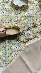 Boys Multi Olive Kurta set - Pearl Chain and Shoes Included