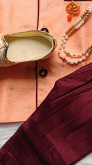 Boys Peach Salmon IndoWestern set -Pearl Chain and shoes included