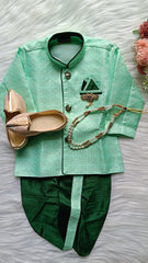 Boys Leaf Island IndoWestern set - Chain and shoes included