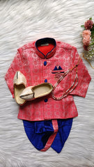 Boys watermelon Pink IndoWestern set - Chain and shoes included