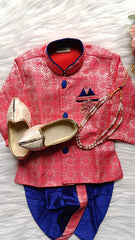 Boys watermelon Pink IndoWestern set - Chain and shoes included