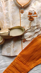 Boys Silk Gold IndoWestern set - Chain and shoes included