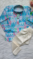 Boys Solid Blue Hosta Kurta Set