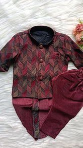 Boys Premium Indo Western  Kurta Set - Dhoti & Pant Included Purply Magenta