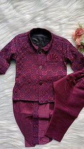 Boys Premium Indo Western  Kurta Set - Dhoti & Pant Included Coffee Bean