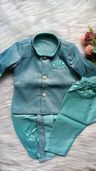 Boys Premium Indo Western Kurta Set - Dhoti & Pant Included velvet Metallic Blue