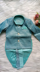 Boys Premium Indo Western Kurta Set - Dhoti & Pant Included velvet Metallic Blue