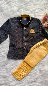 Boy's Indowestern Kurta Set - Blue Gold