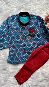 Boy's Indowestern Kurta Set - Blue Wine