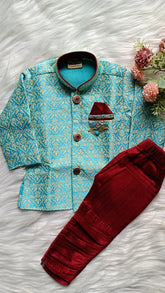Boy's Indowestern Kurta Set - Light Sea Green