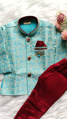 Boy's Indowestern Kurta Set - Light Sea Green