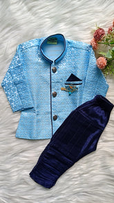 Boy's Indowestern Kurta Set - Cloudy Blue
