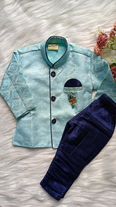 Boy's Indowestern Kurta Set - Bluish Cyan