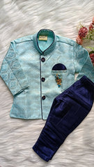 Boy's Indowestern Kurta Set - Bluish Cyan