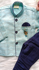 Boy's Indowestern Kurta Set - Bluish Cyan