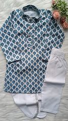 Boys Tealish Blue 3 piece Set - Dhoti & Pant included
