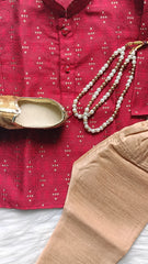 Boys Quill Red Kurta set - Chain and Shoes Included