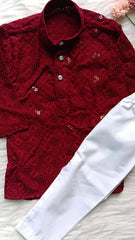 Infant Georgette Sequence Red Wine Kurta set