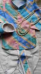 Infants Royal Pastel Striped Dhoti Set - Chain and Shoes Included