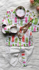 Infants jungle Green Dhoti Set - Chain and Shoes Included