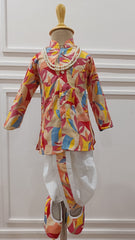 Infants Vivid Burgandy Dhoti Set - Chain and Shoes Included