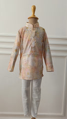 Boys warm pink sequence soft Kurta Set